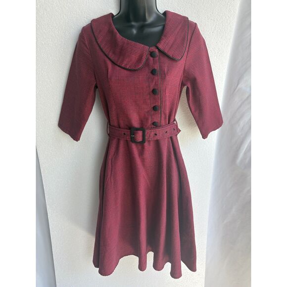 Retro Asymmetrical Red Plaid Dress Fit and Flare Size S/4 Hepburn Preppy Vintage - Picture 1 of 12